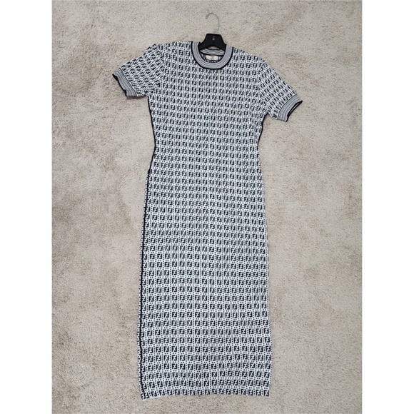 Authentic Fendi Zucca Jacquard Knit Bodycon Midi Dress Medium size White/Black - Picture 6 of 15